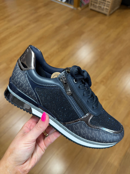 Marco Tozzi Navy Sparkle/Logo Zip Trainer