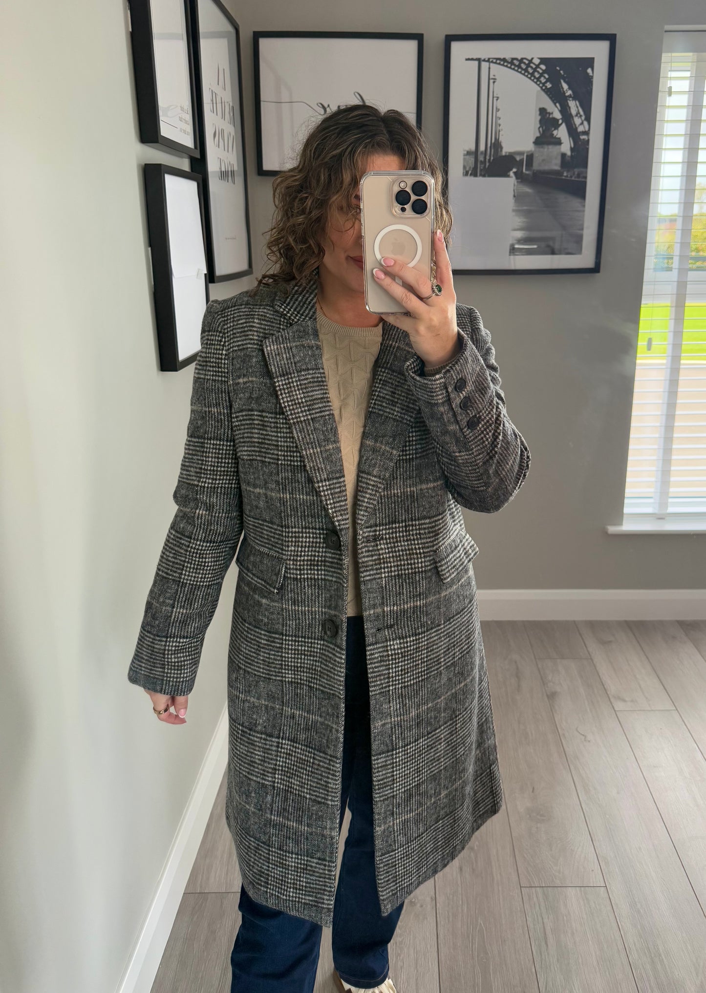 Grey Checked Single Breast Coat