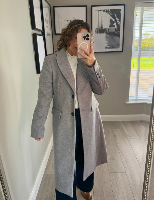 Grey Longline Twill Coat