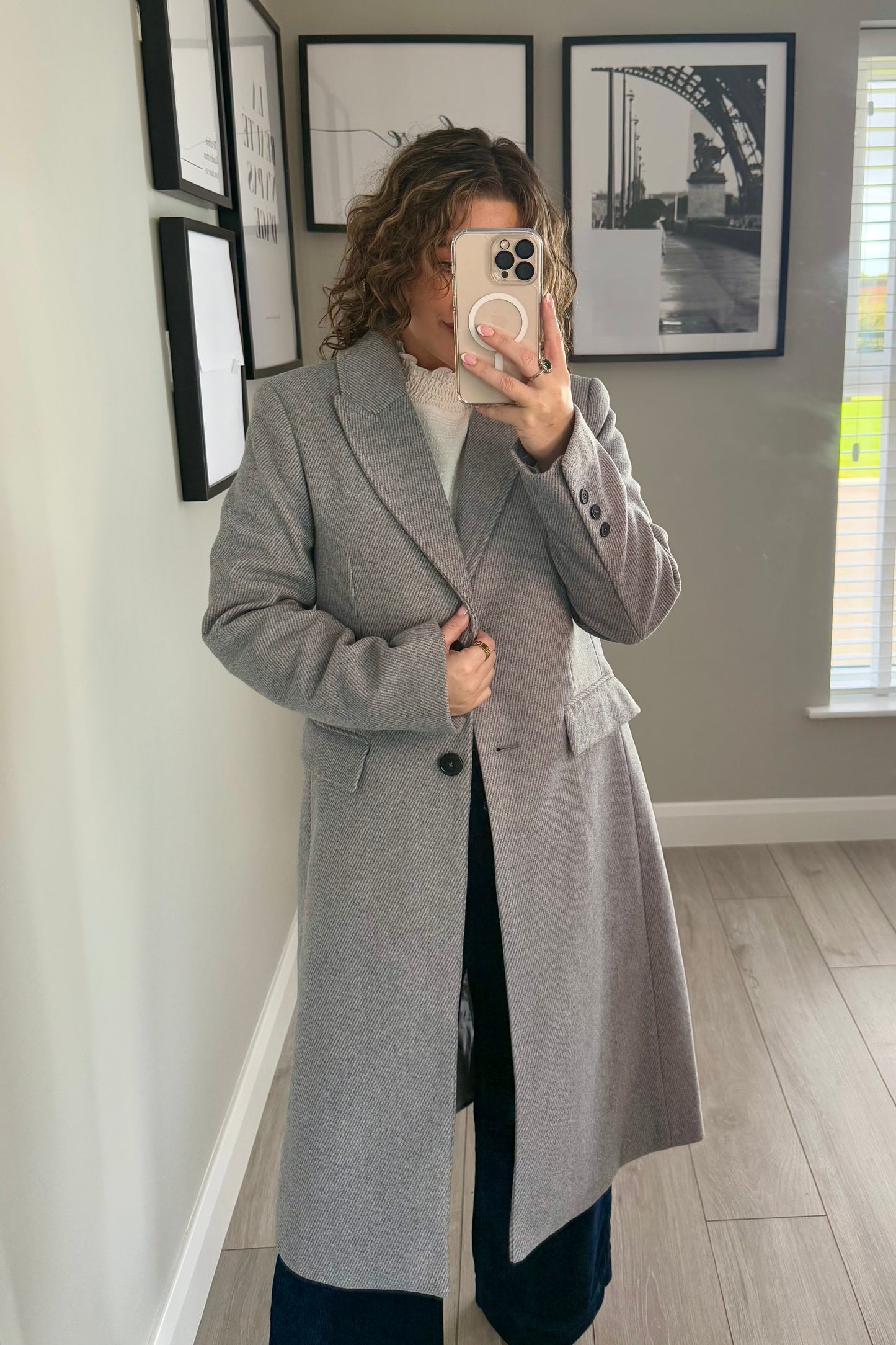 Grey Longline Twill Coat