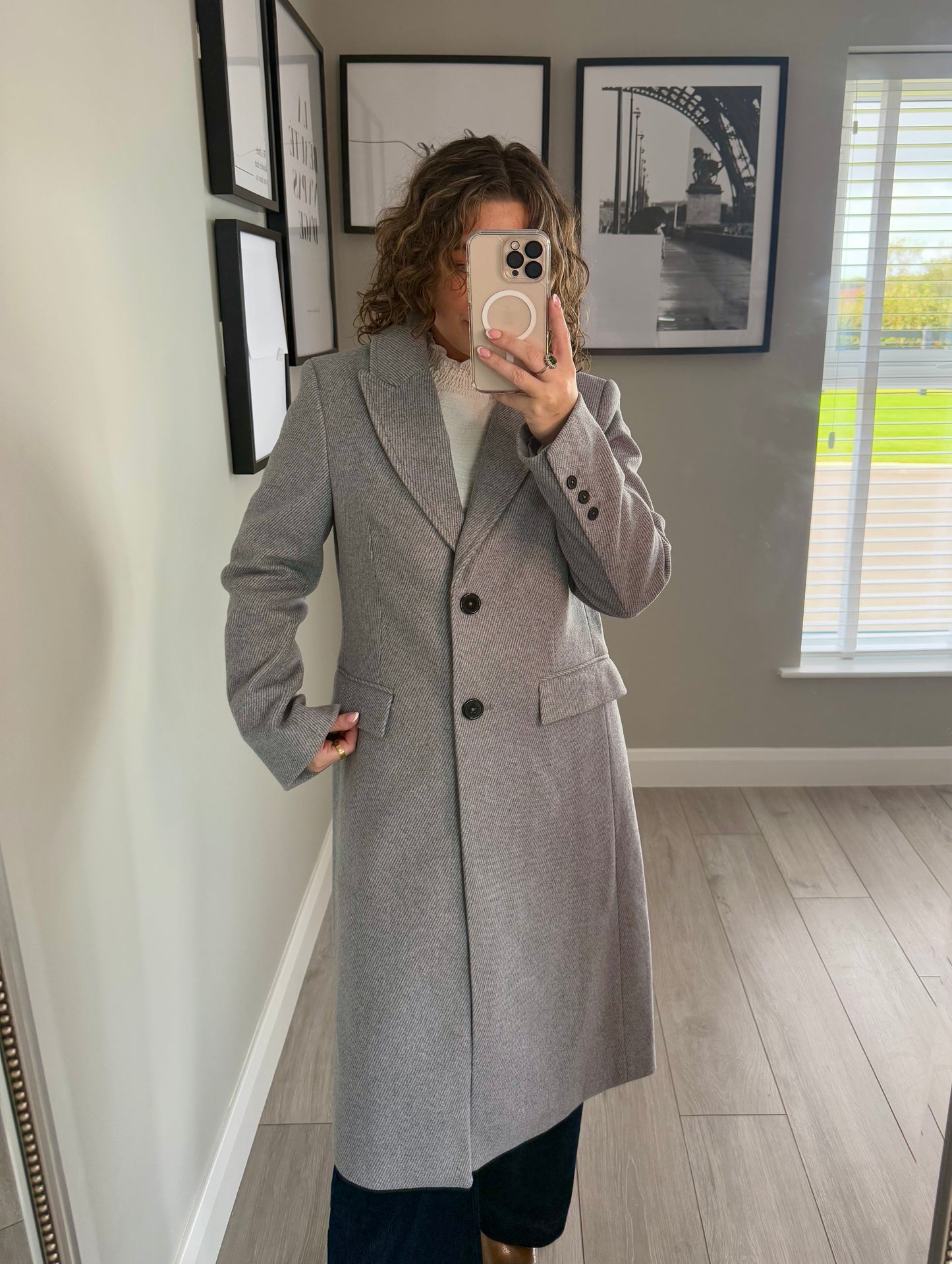 Grey Longline Twill Coat