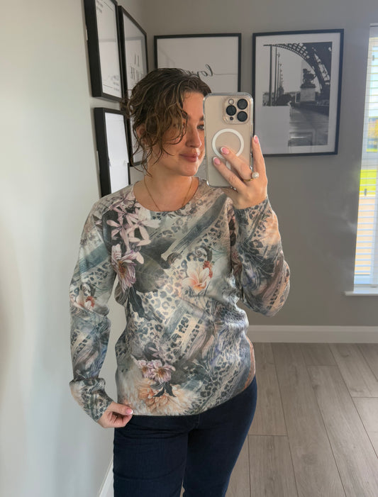 Teal Floral Soft Touch Jumper