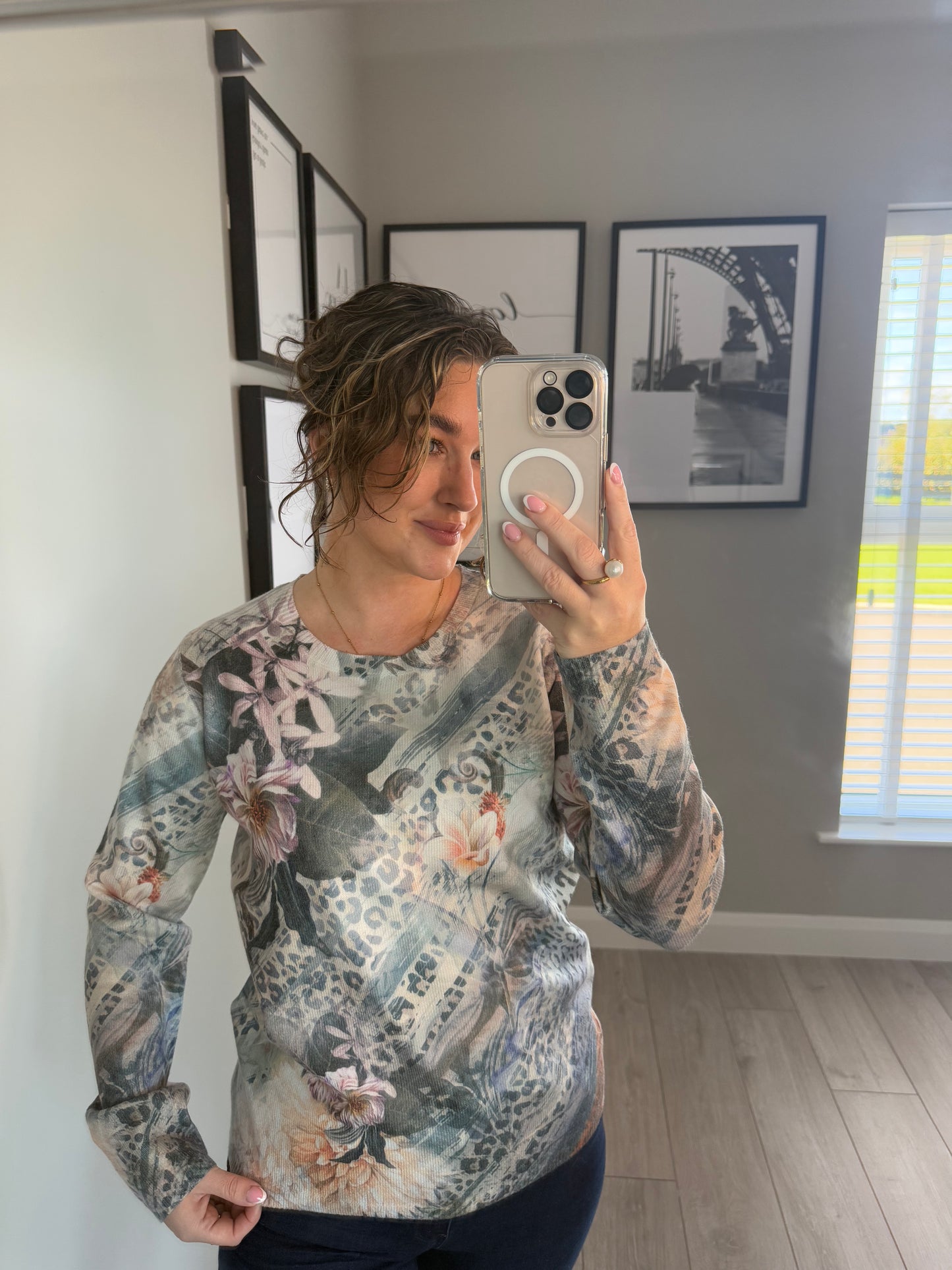 Teal Floral Soft Touch Jumper