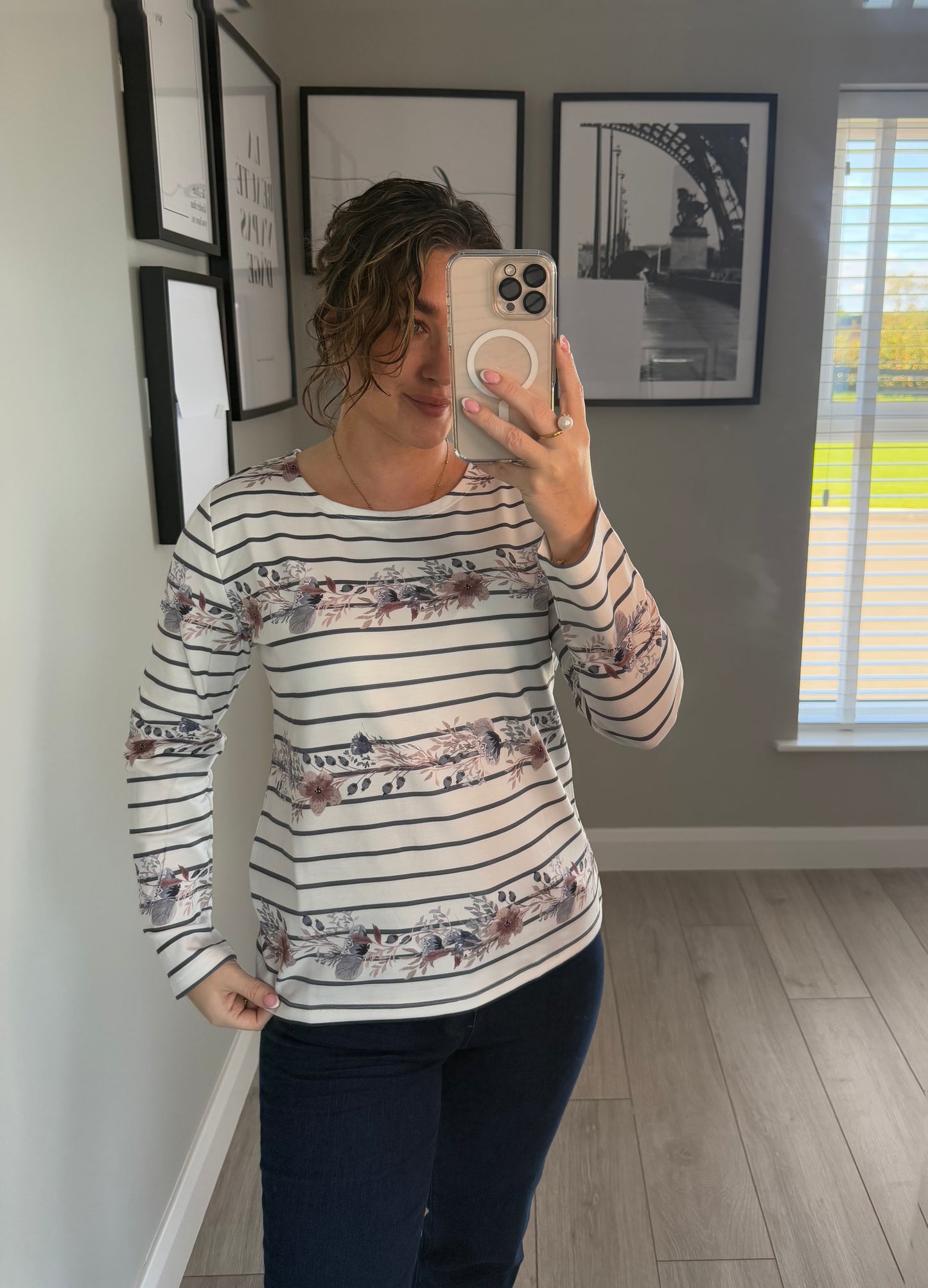 White Striped/Floral Tee