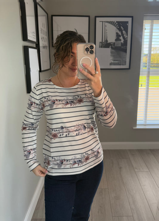White Striped/Floral Tee