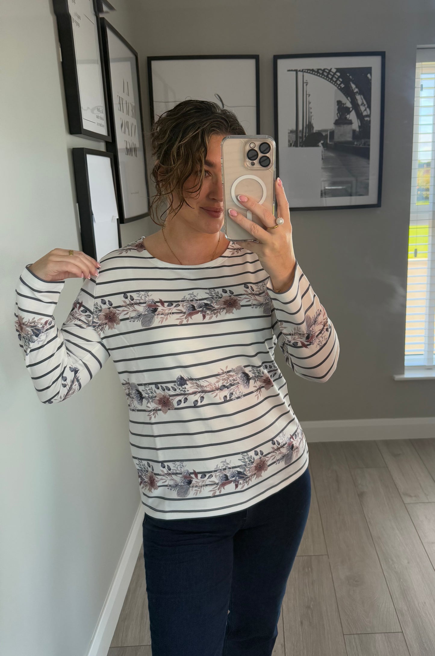 White Striped/Floral Tee