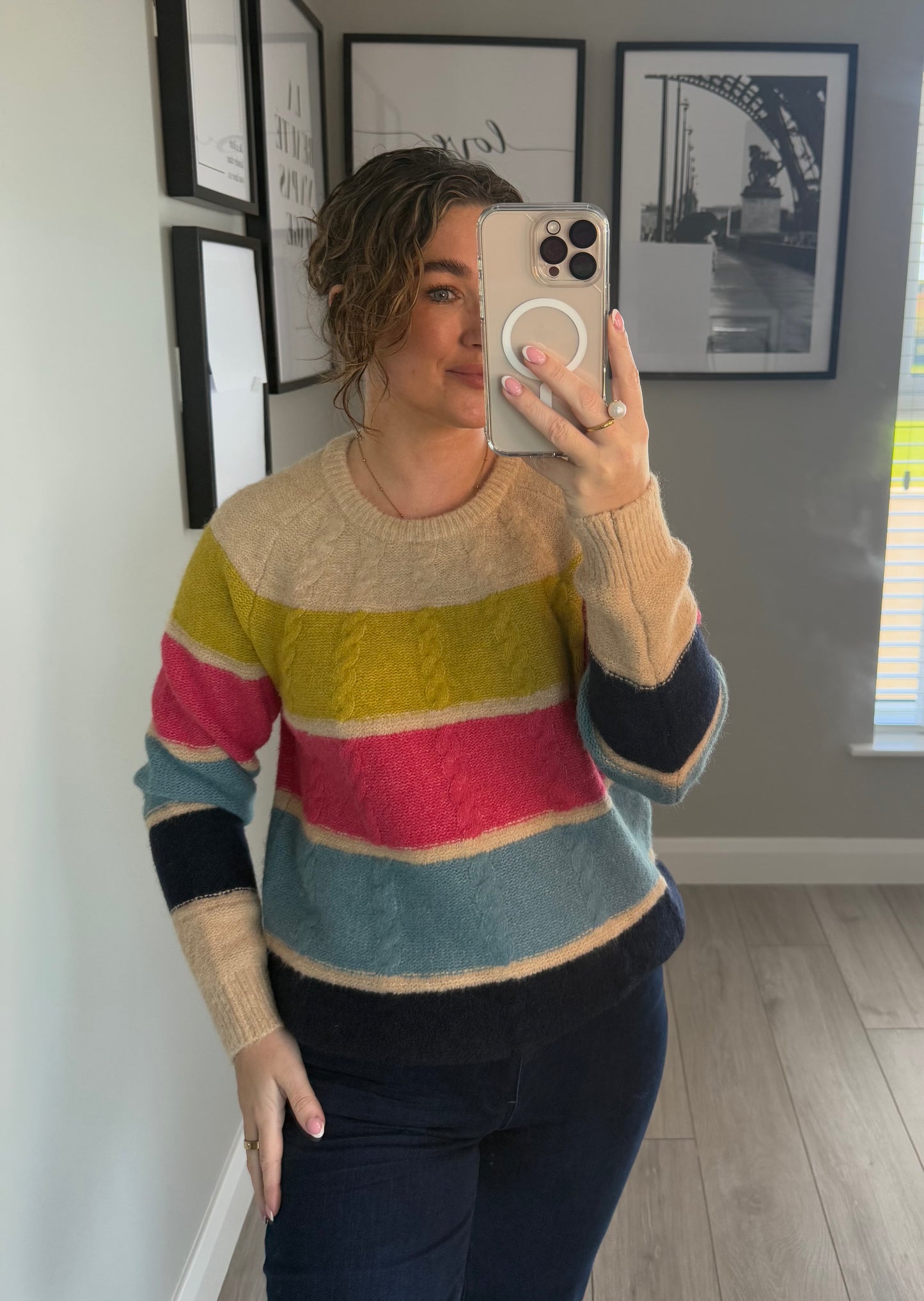 Beige Multi Striped Jumper