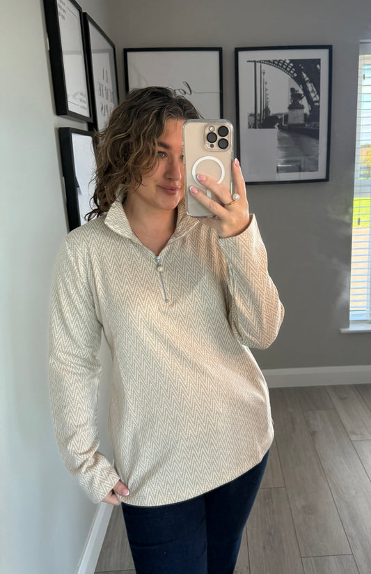 Beige Zig Zag Quarter Zip