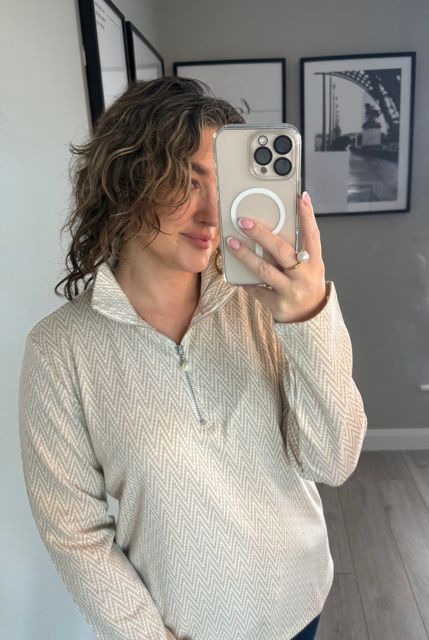 Beige Zig Zag Quarter Zip