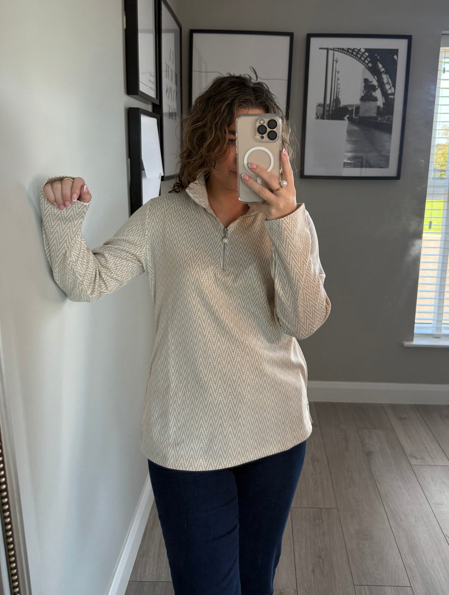 Beige Zig Zag Quarter Zip