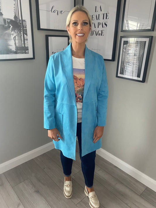 Turquoise Long Suede Jacket