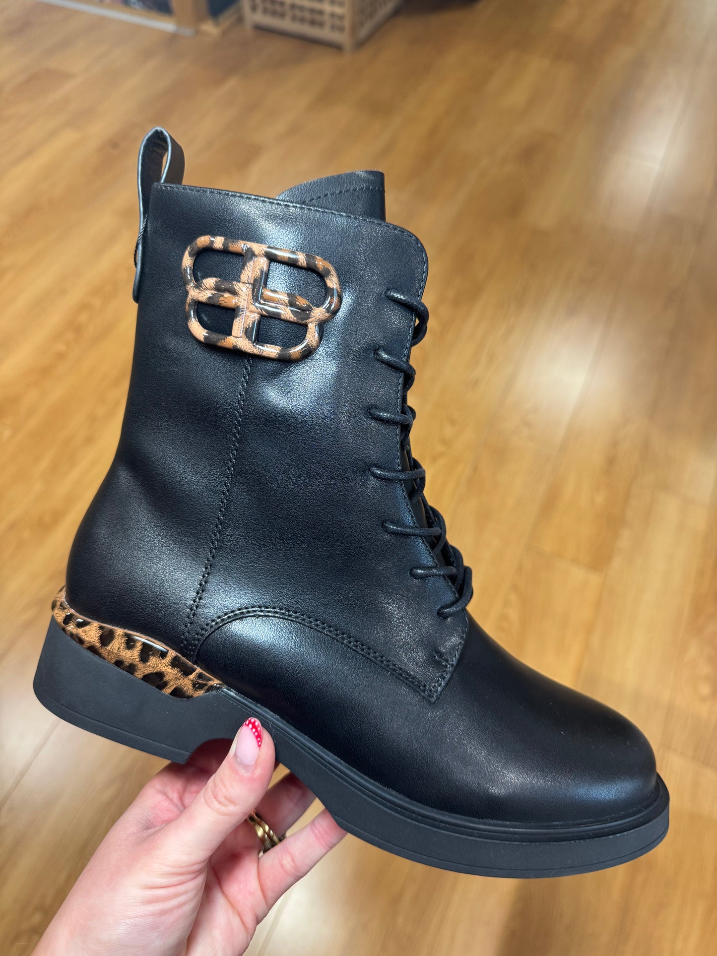 Rogue Black/Leopard Lace Up Boot