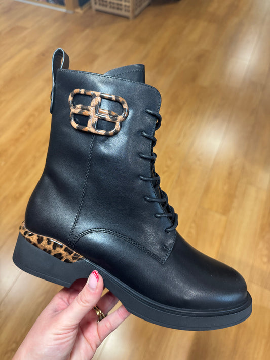 Rogue Black/Leopard Lace Up Boot