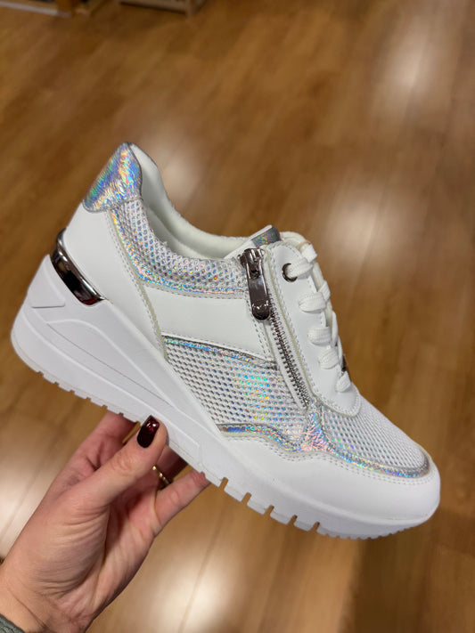 Marco Tozzi White/Silver Wedge Trainer