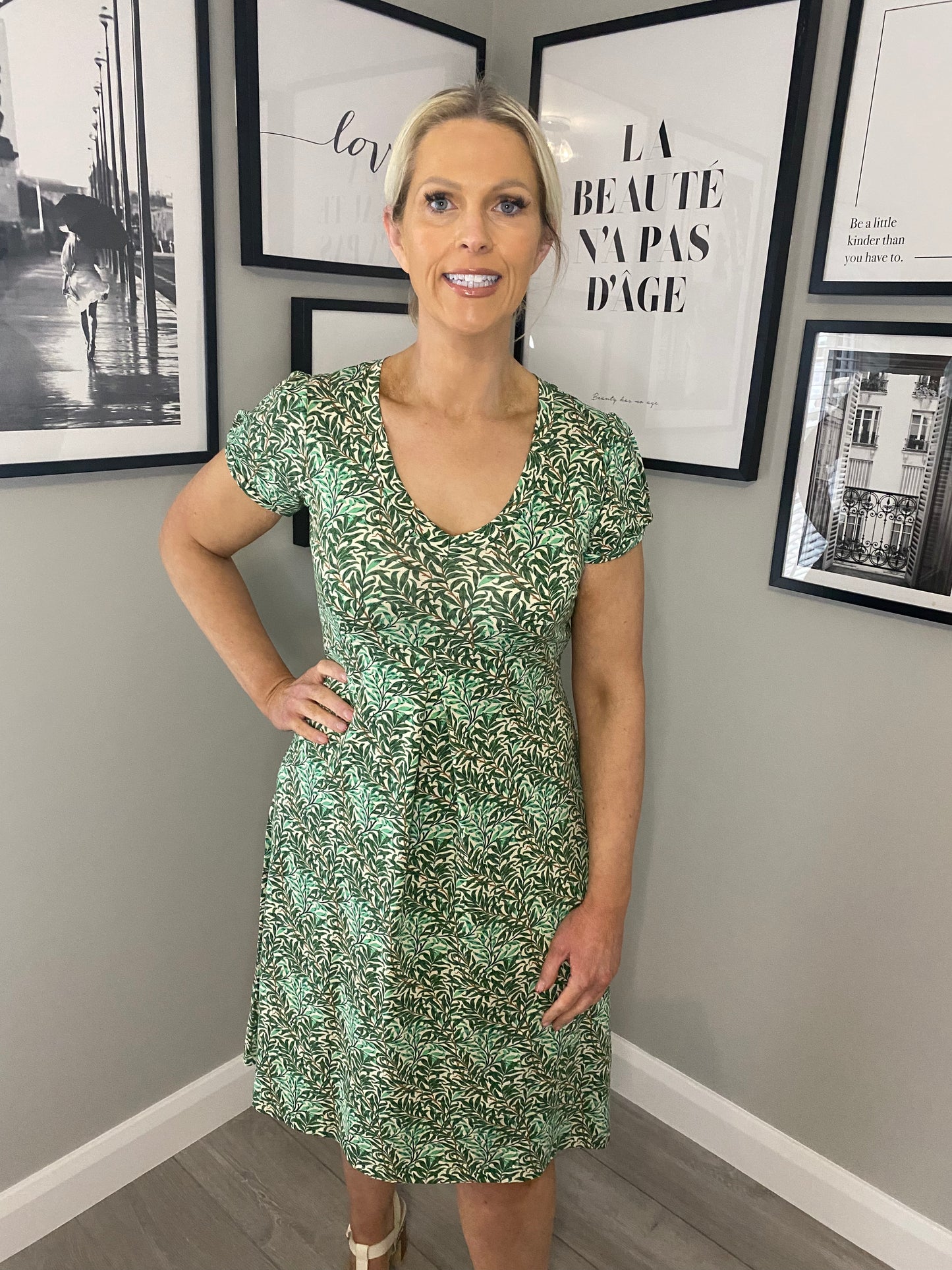 Green Leaf Print Dress