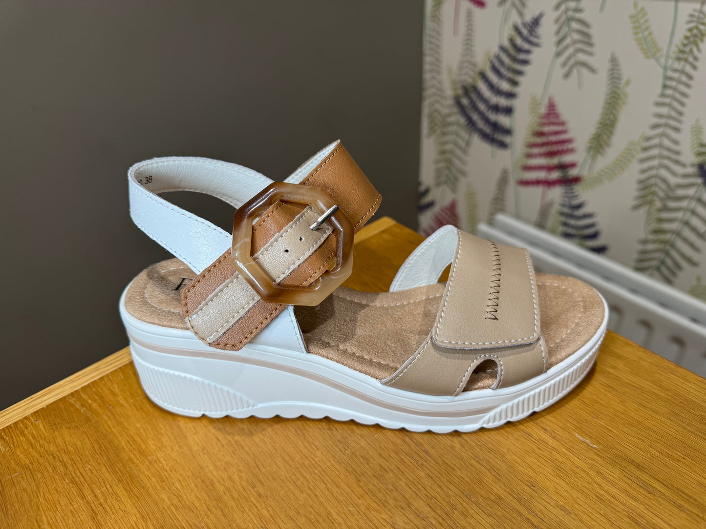Redz Beige/Tan Velcro Wedge Sandal
