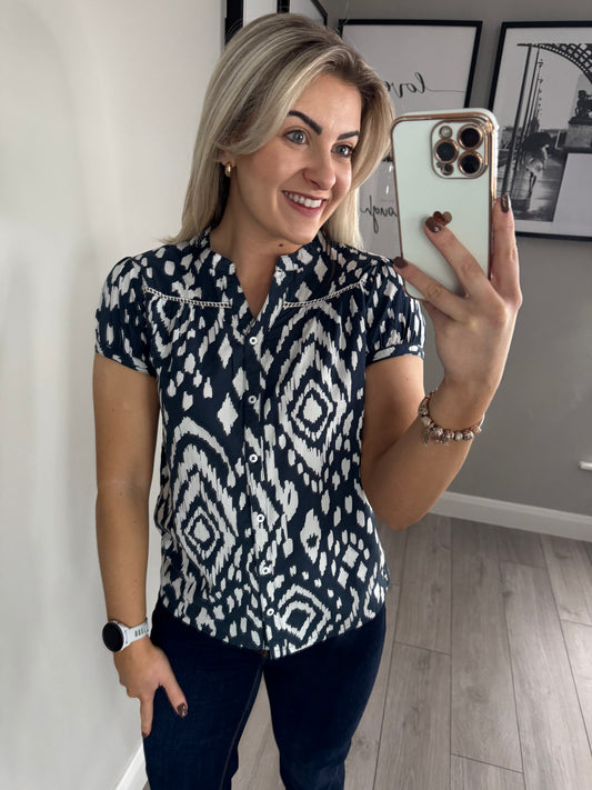 Brakeburn Ikat Navy Blouse