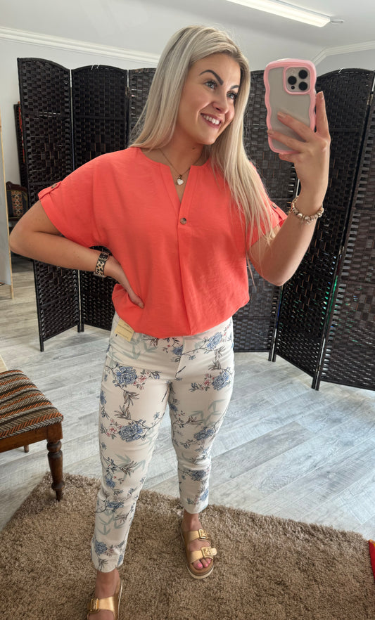 Pinns White Floral Trouser