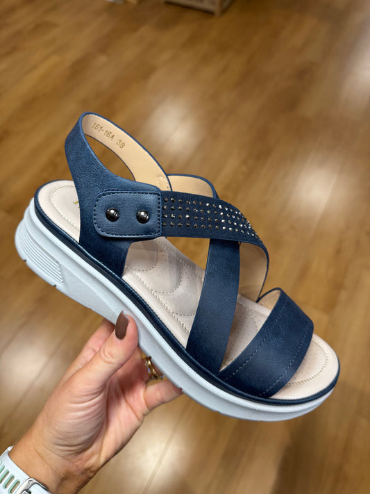 Redz Navy Diamante Velcro Sandal