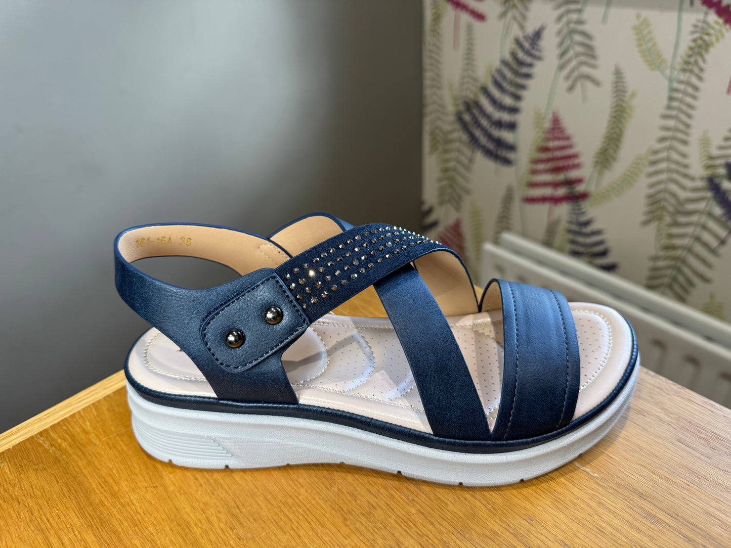 Redz Navy Diamante Velcro Sandal