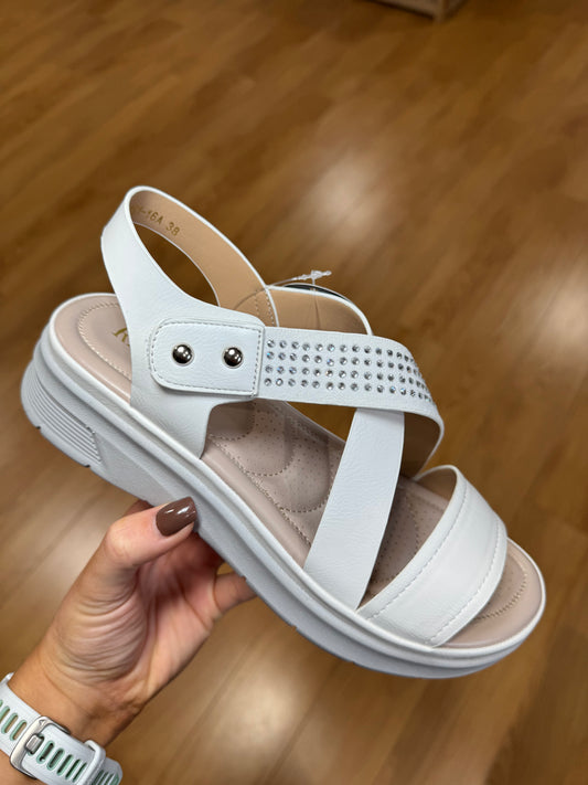 Redz White Diamante Velcro Sandal