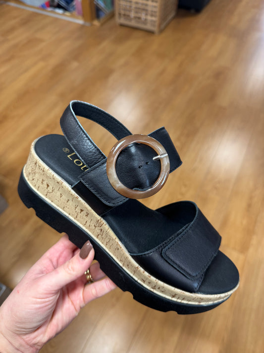 Lotus Cammie Black Wedge Sandal