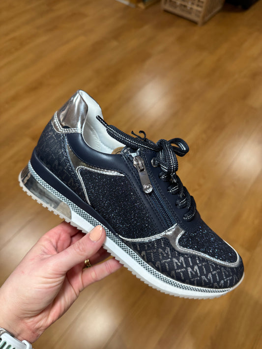 Marco Tozzi Navy Sparkle/Logo Zip Trainer