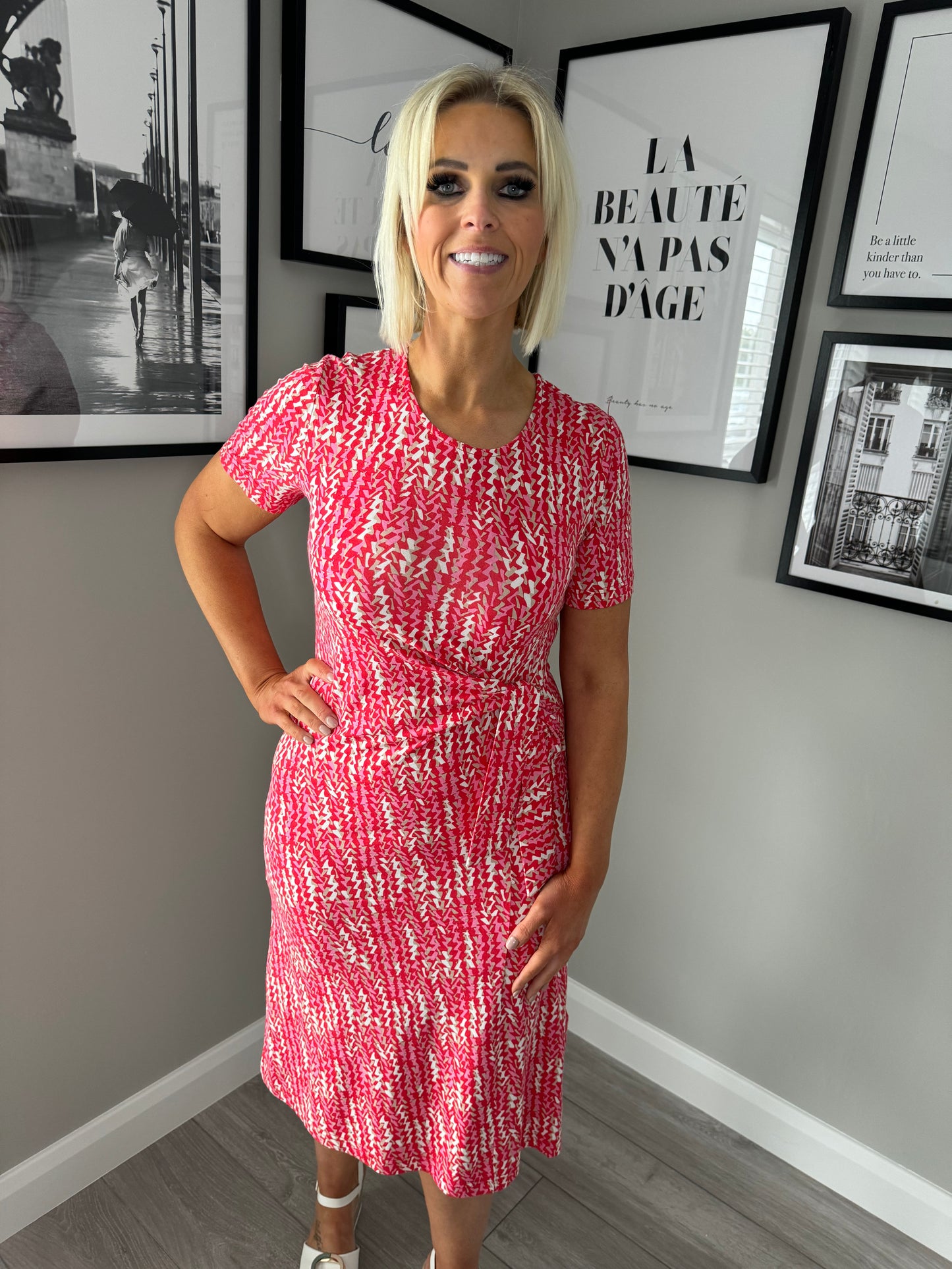 Brandtex Coral/Taupe Printed Dress