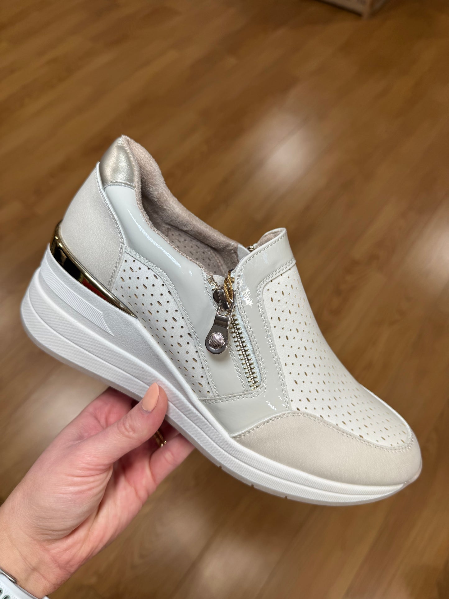 Lunar Barcelona Beige Zip Wedge Trainer