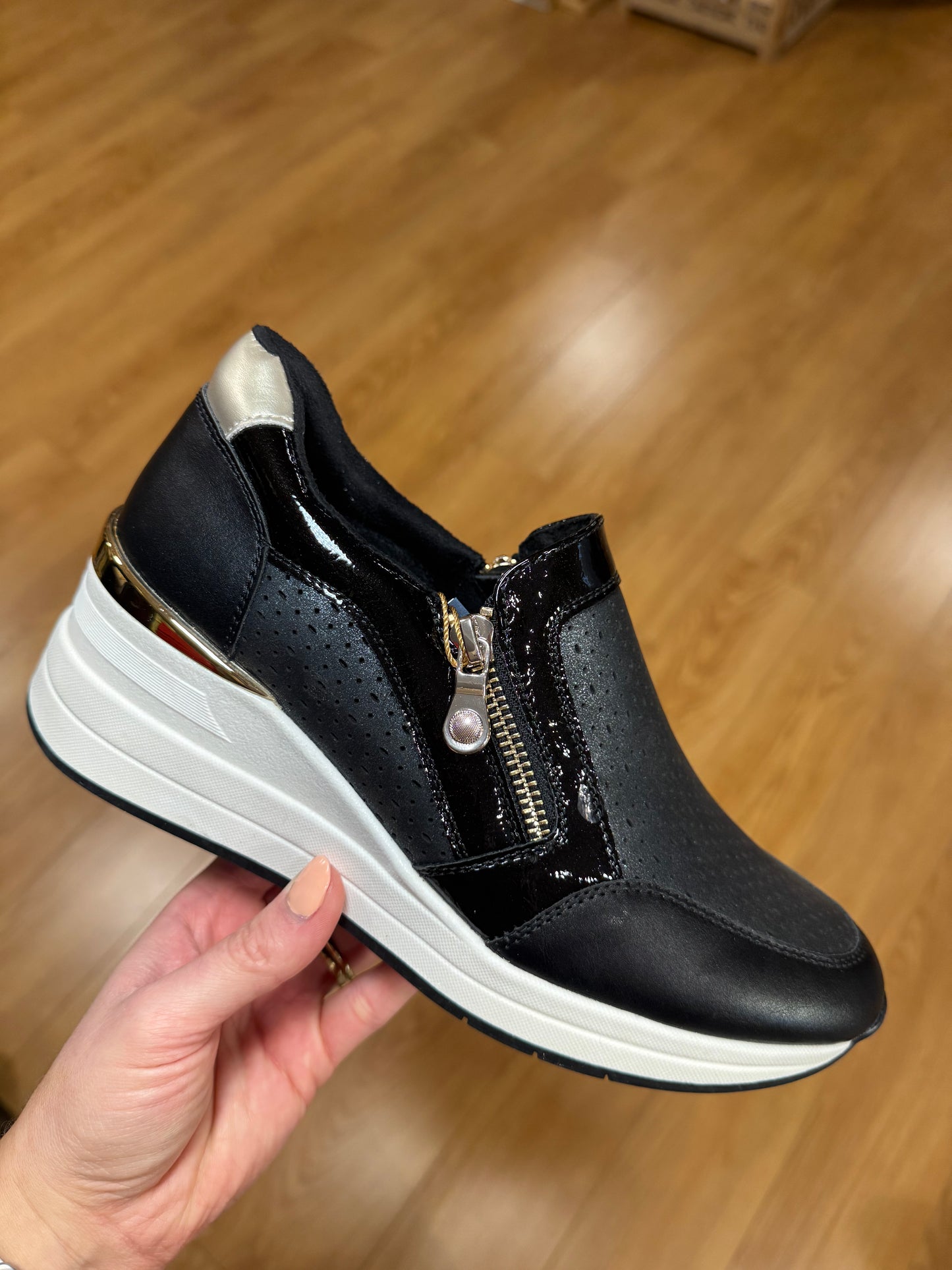 Lunar Barcelona Black Zip Wedge Trainer