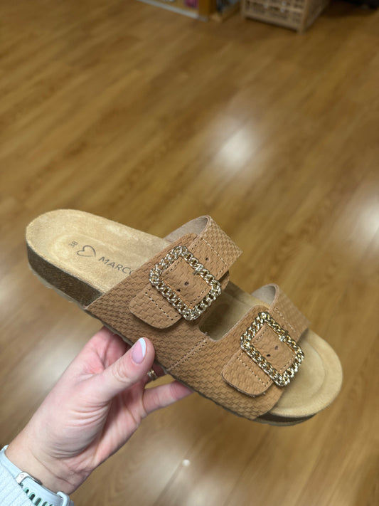 Marco Tozzi Tan/Gold Velcro Slider