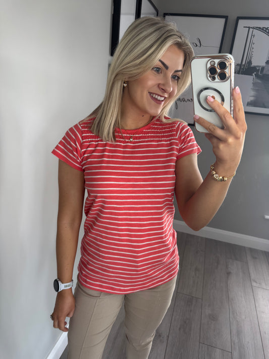 Brakeburn Coral Stripe Tee