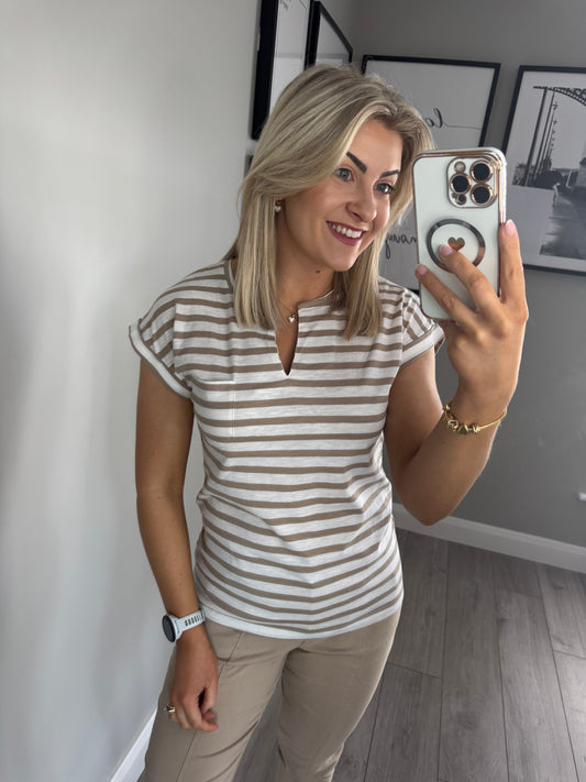 Freequent Beige Striped Tee