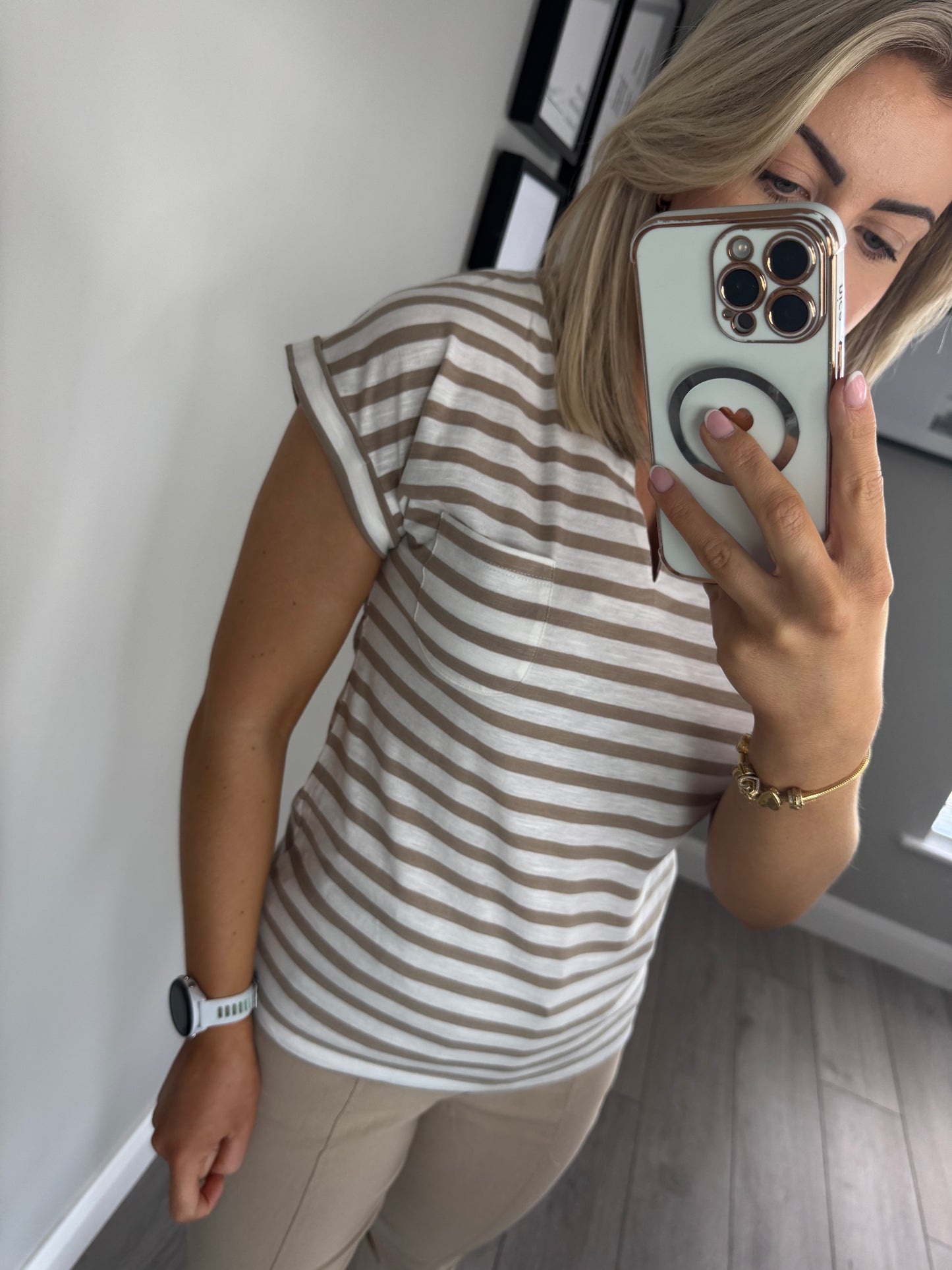 Freequent Beige Striped Tee