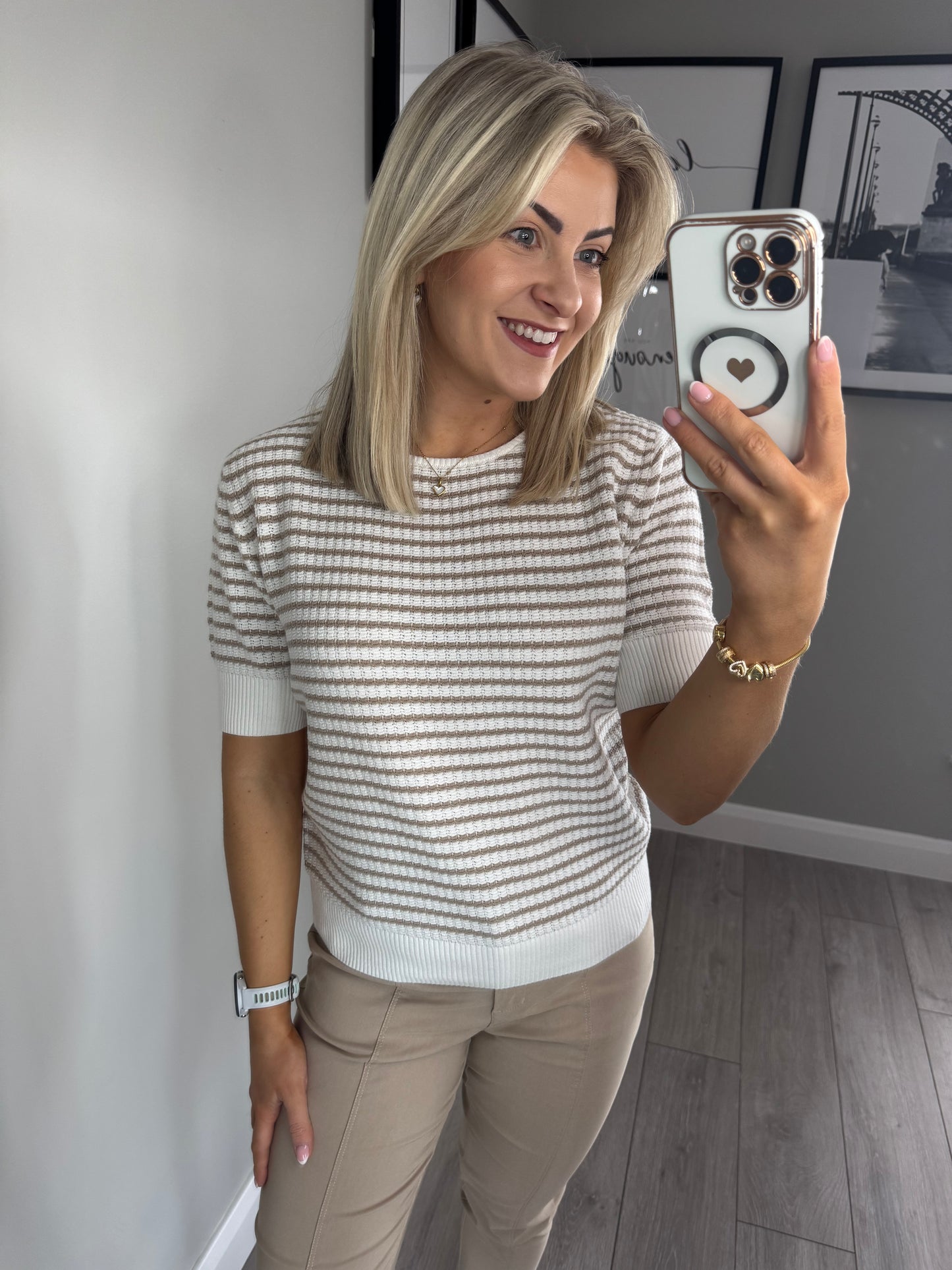 Freequent Beige Striped SS Jumper