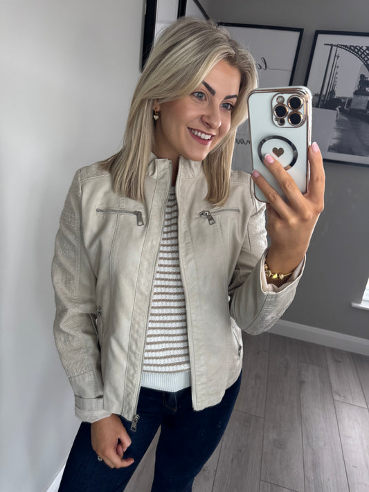 Beige Leather Jacket