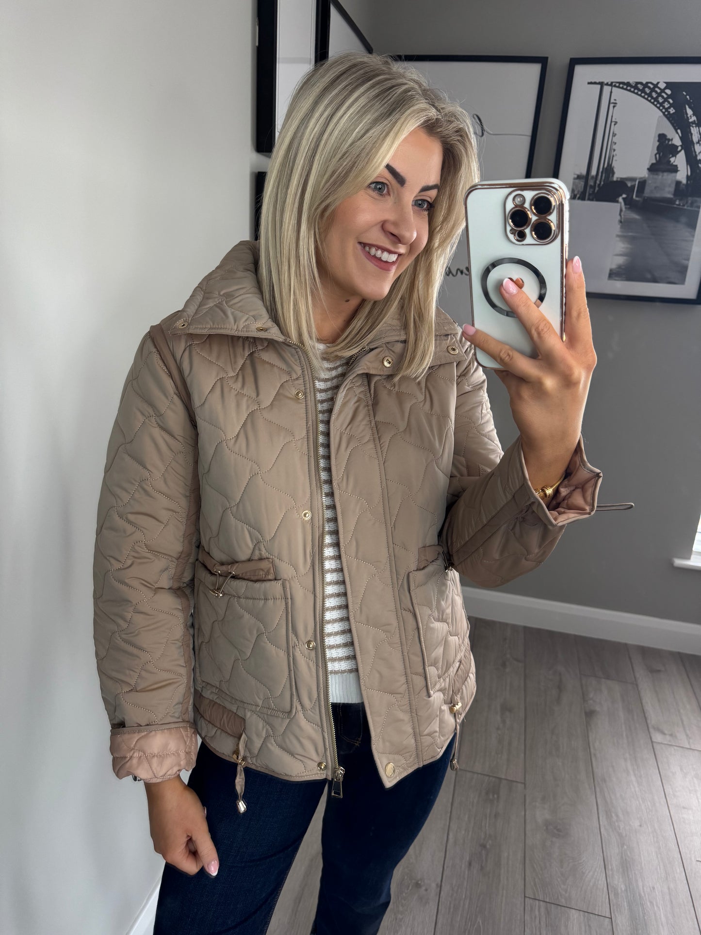 Beige Quilted Coat