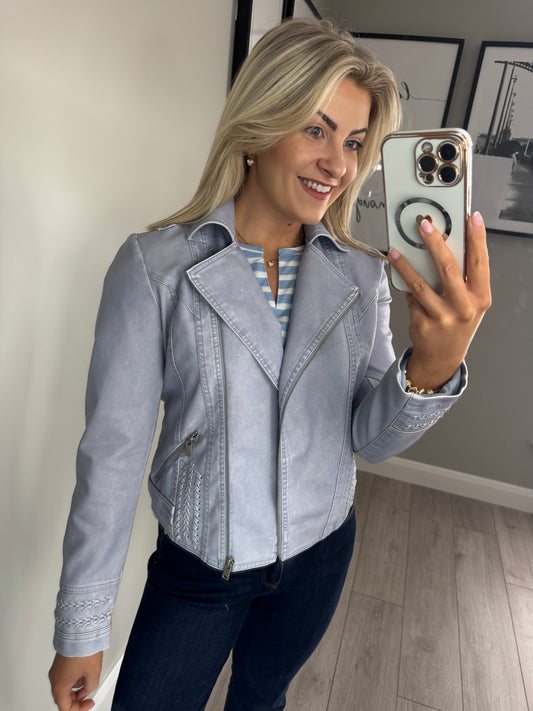 Soft Blue Leather Jacket