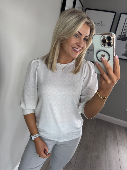 Freequent Off White Perforated Blouse