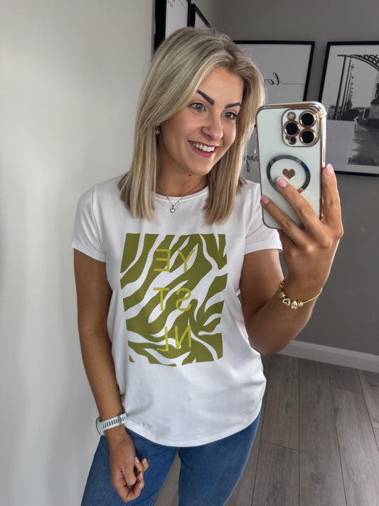 Yest White/Lime Print Tee