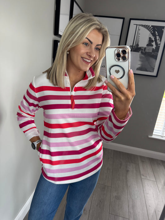 Pink Multi Striped Quarter Zip