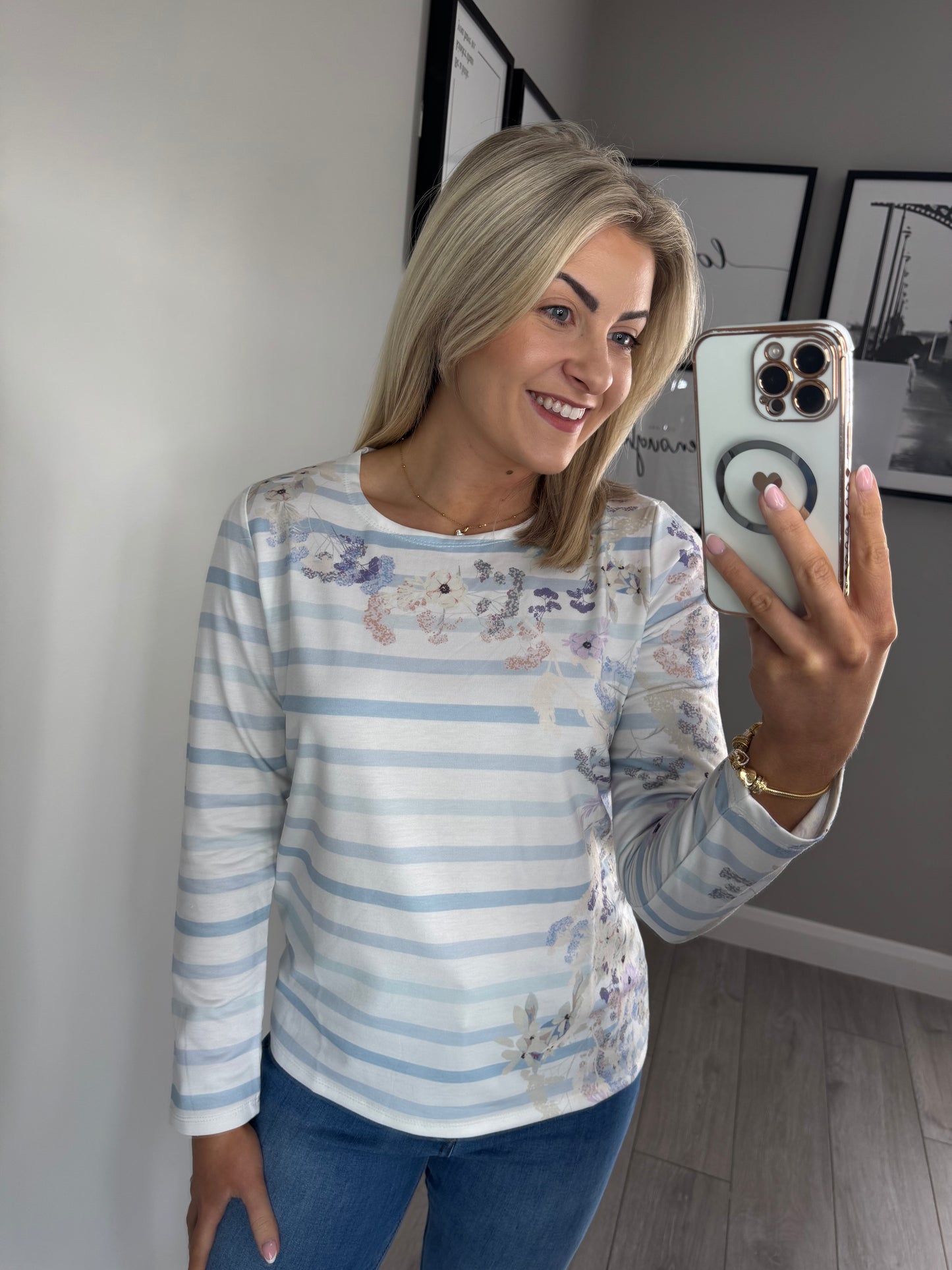 Blue Striped/Floral Top