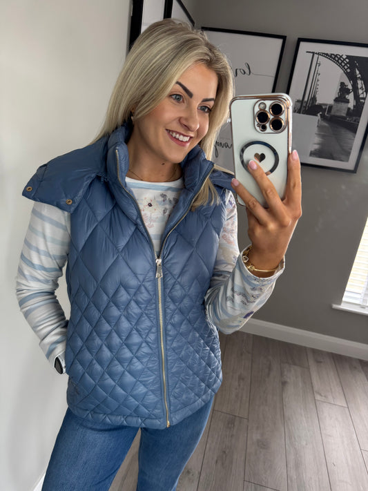 Denim Quilted Hooded Gilet