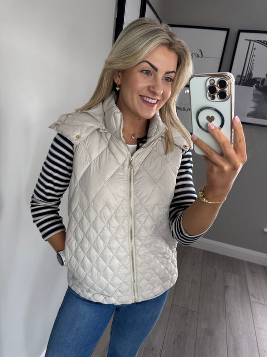 Cream Quilted Hooded Gilet