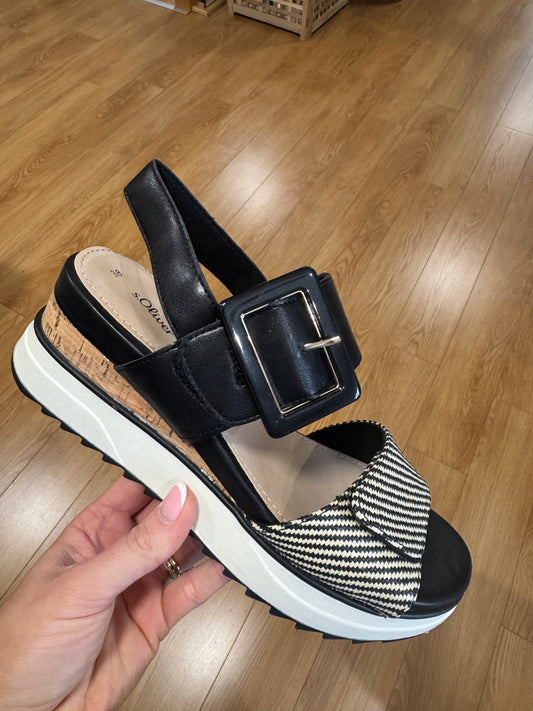 S. Oliver Black Wedge Velcro Sandal