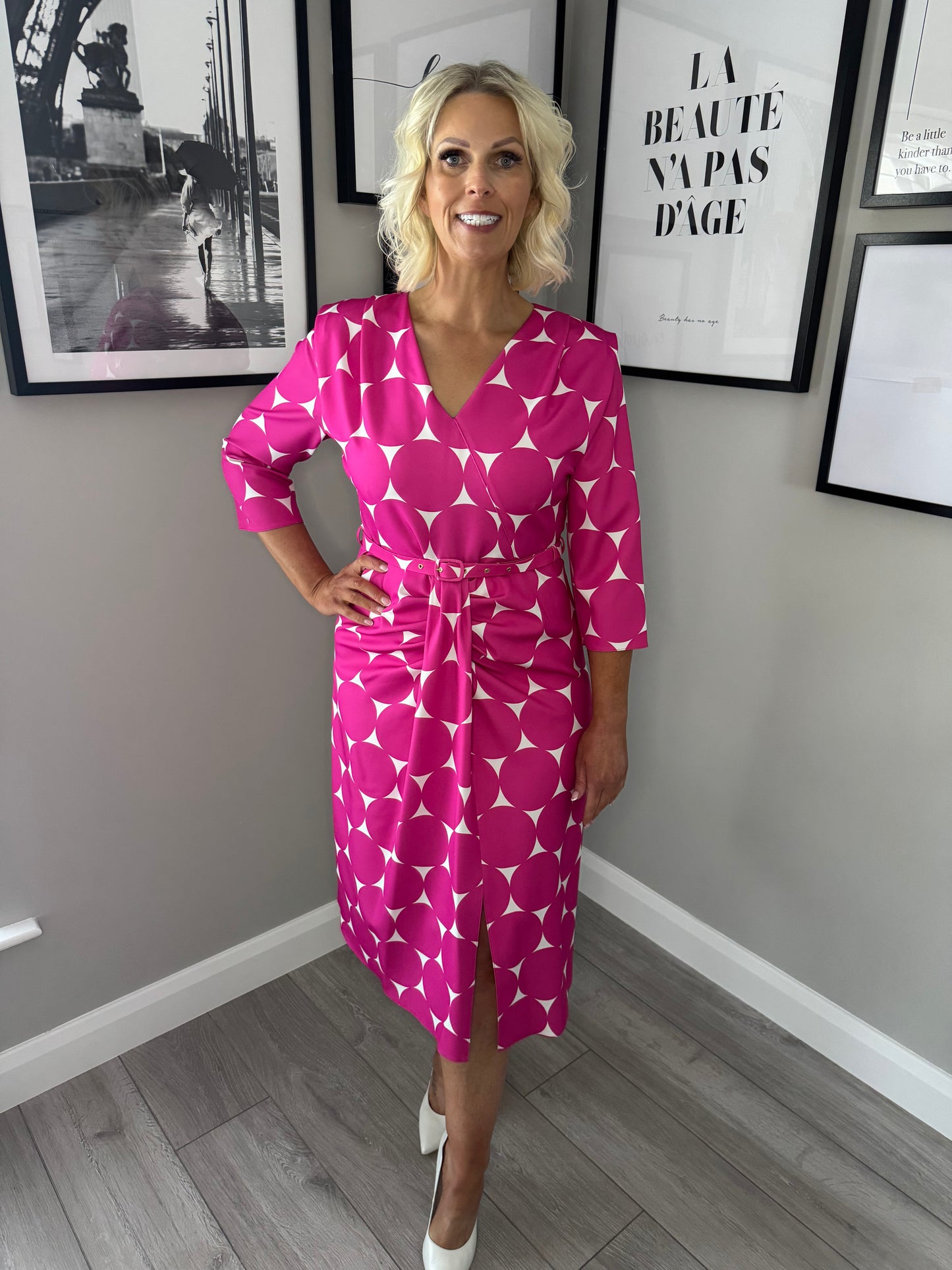 Coco Doll Fuchsia/Off White Print Dress