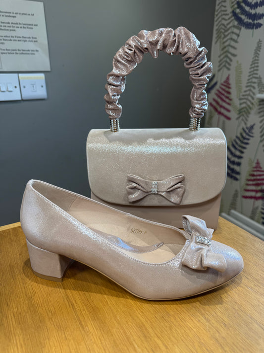 Emis Blush Shimmer Block Heel Court