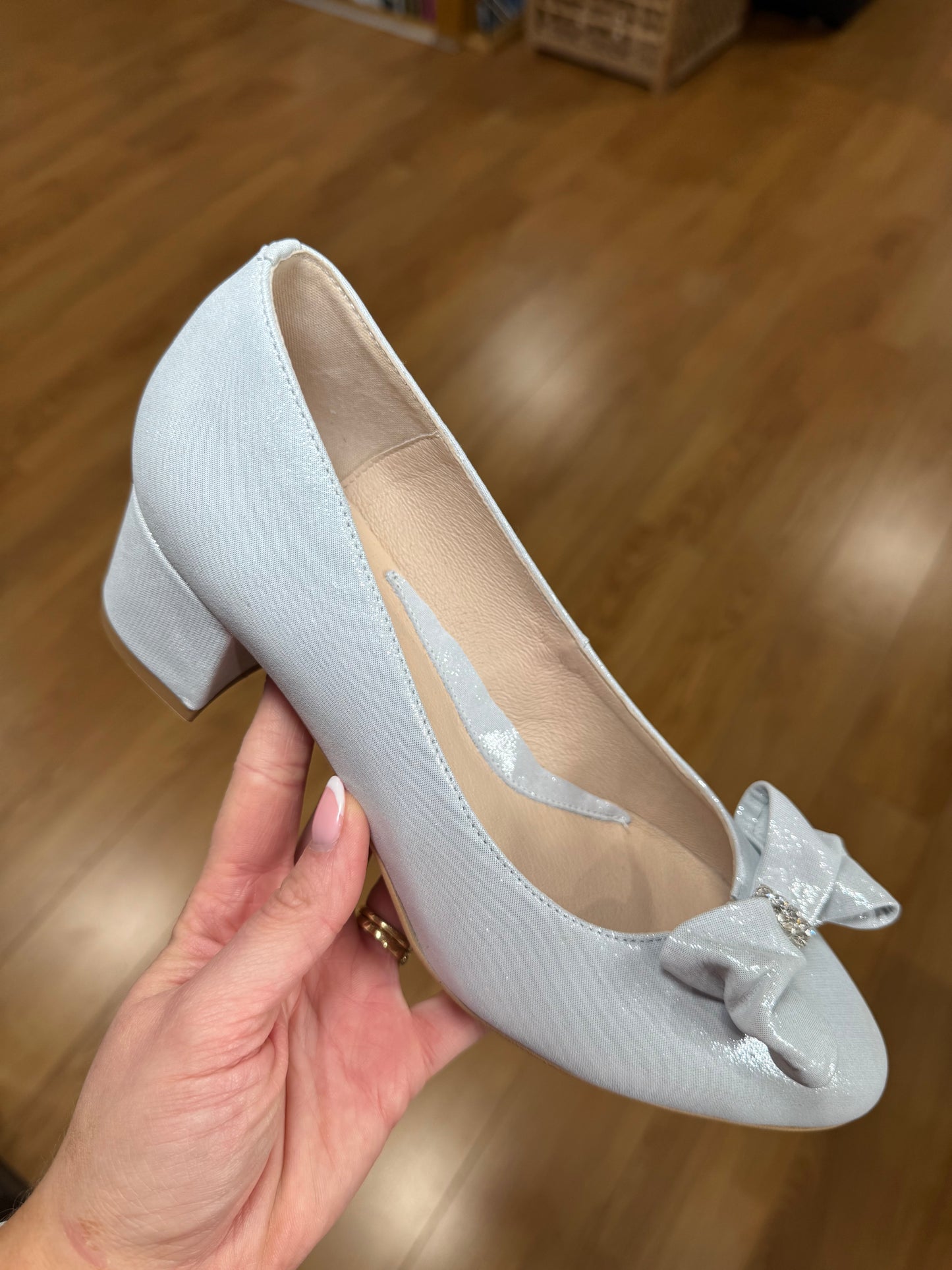 Emis Silver Shimmer Block Heel Court