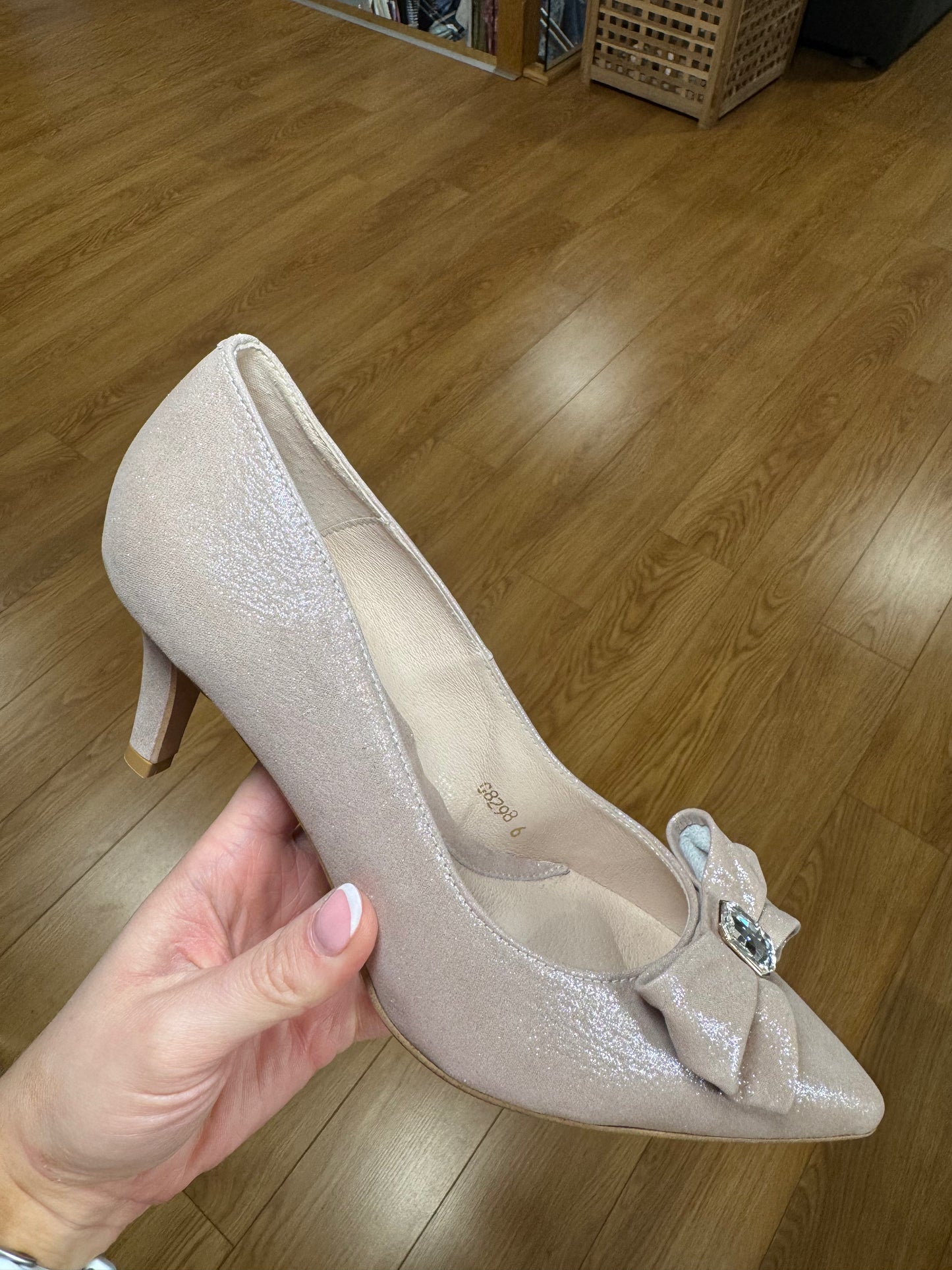 Emis Blush Shimmer Mid Heel Court