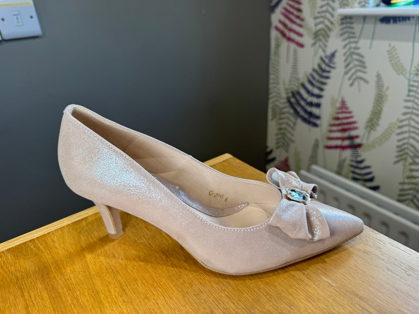 Emis Blush Shimmer Mid Heel Court